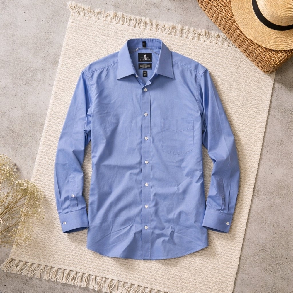 Stafford Men's Blue Fitted Button-Down Shirt | 15.5" Neck 32/33 Sleeve (Medium)